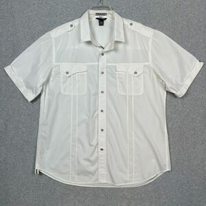 Artful Dodger Camp Shirt Mens 3XL White Chest Pockets Pleated Tab Collar Epaulet